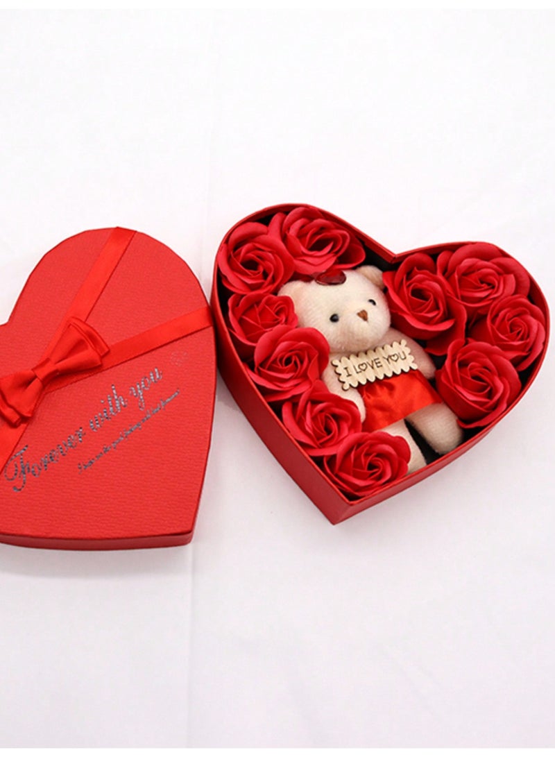 Valentine's Day decoration: A red heart-shaped gift box with a teddy bear and red roses – a lovely Valentine's Day gift. - Image 2